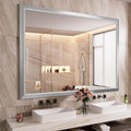 Amorho Bathroom Mirror, 55x40 Inch Silver Thick Metal Framed Wall Mirrors for Over Sink, Brushed Nickel Mirror Perfect for Bedroom, Living Room, Entryway, Rectangle (Horizontal/Vertical).