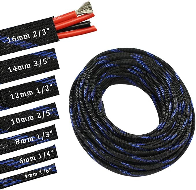 30ft PET Expandable Sleeving Wire Cable Sleeve (1/6", Steel Blue&Black)