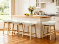 Counter Height Bar Stools Set of 4 for Kitchen Counter Backless Farmhouse Kitchen Island Barstools with Upholstered Faux Leather Saddle Seat and Solid Wood Legs Modern 24 inch Bar Chairs, White