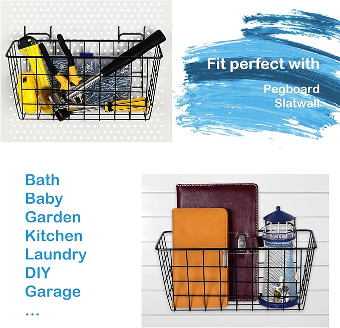 G.CORE 2 Pack Pegboard Baskets, Metal Shelves Hooks to 1/8" 1/4" Peg Boards, Peg Board Baskets Bins Set - Organize Tools Workbench Accessories Garage Storage Wall Mount Organizer Attachments