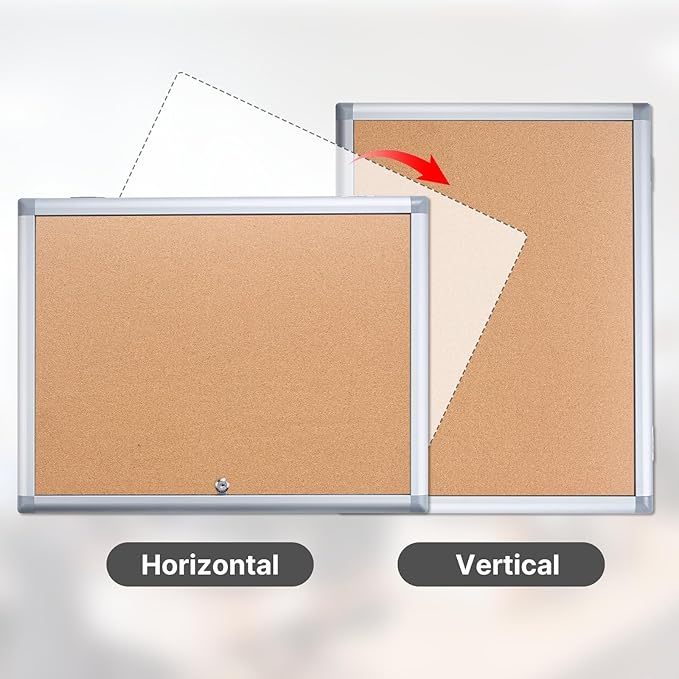 Enclosed Cork Bulletin Board Tamper-Proof Dispaly Case, Aluminium Frame, All-Weather Cork Noticeboard, Outdoor Enclosed Cork Board for School, Office, Restaurant, Hospital (20 X 26 Inches)