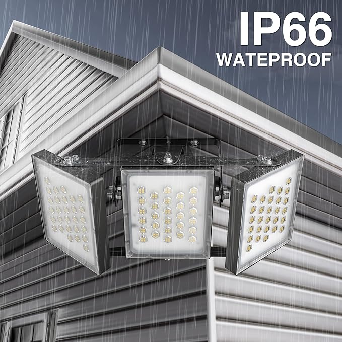 2025 Elite New Upgraded LED Flood Light Outdoor 150W 25500lm Stadium Flood Lights, 5000K Daylight White, IP66 Waterproof Adjustable 3-Head Floodlight for Street, Stadium, Parking Lot