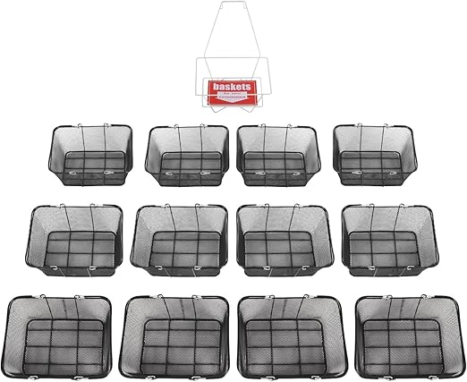 12Pcs Metal Shopping Baskets, Stackable Shopping Cart with Handles, Portable Grocery Basket for Supermarket, Store, Home Storage, Black
