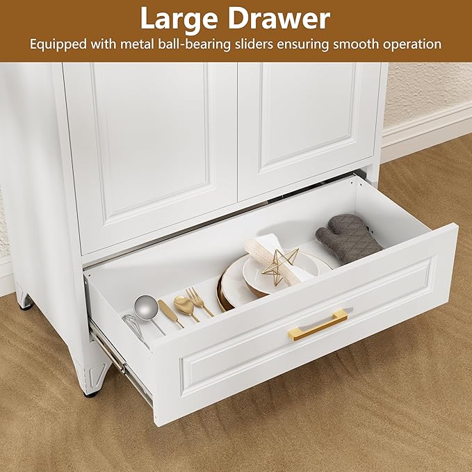 Kitchen Pantry Cabinet with Drawer, 75" Tall Pantry Cabinets for Kitchen Storage, Metal Storage Cabinets with Doors and Shelves, Freestanding Cupboards for Dining Room, White, Assembly Required