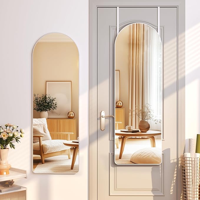 Hasipu Door Mirror Full Length, 47.2 x 15.7 Inch Full Body Wall Mirror Over The Door Hanging Mirror for Bedroom, Living Room, Cloakroom（White）