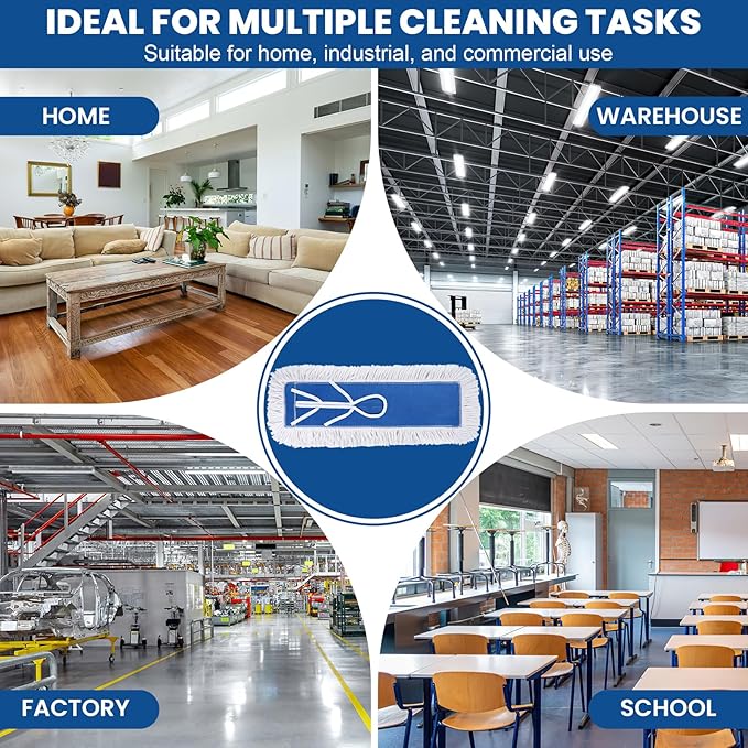 2 Pack 24 Inch Industrial Cotton Dust Mop Head Refill, Dust Mop Replacement Head for Commercial & Home Use, Heavy Duty Replacement for Office & Industrial Use, Machine Washable (2PC-24 inch)