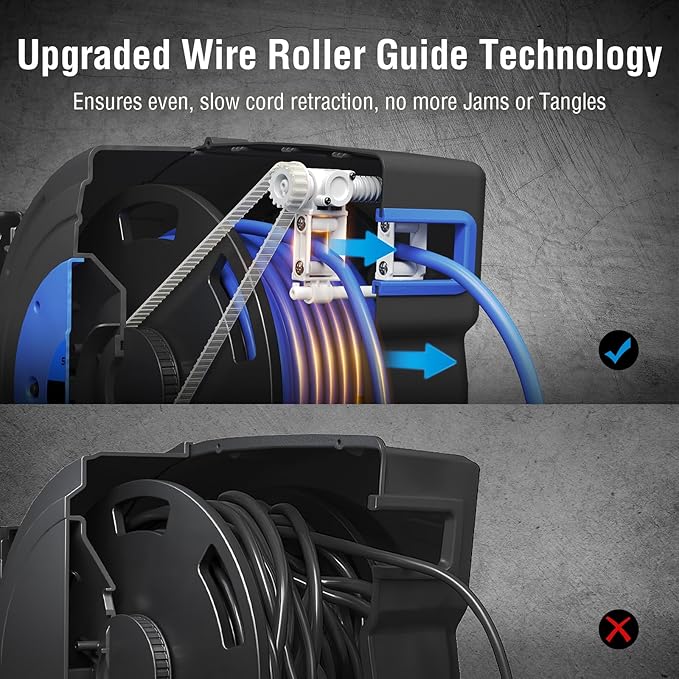 SURAIELEC 50FT Retractable Extension Cord Reel, 14AWG/3C SJTOW Heavy Duty Power Cord with Lighted Triple Tap, 13A Circuit Breaker, Ceiling/Wall Mount for Garage, Shop, Workshop, ETL Listed, Blue