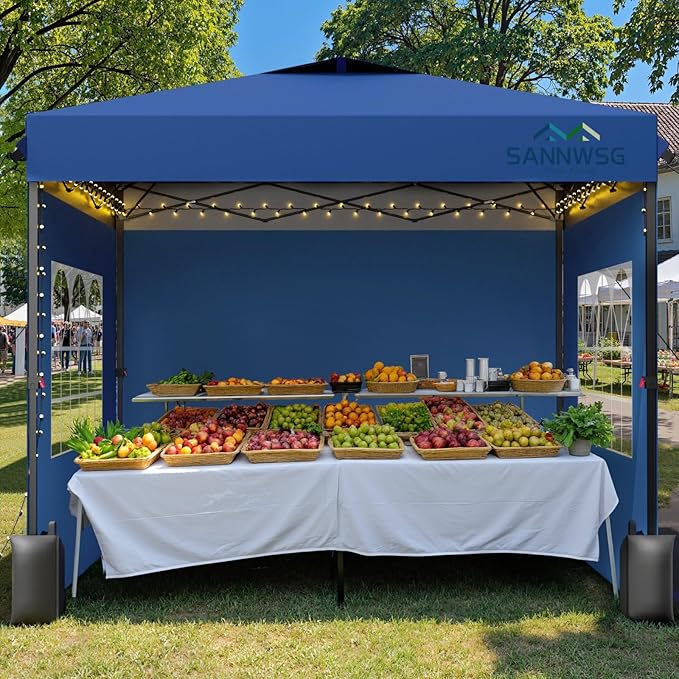 10X10 Pop Up Canopy Tent with 3 Sidewalls,Easy Up Canopy,Commercial Instant Shelter,Heavy Duty One Person Set Up Event Tent,Blue