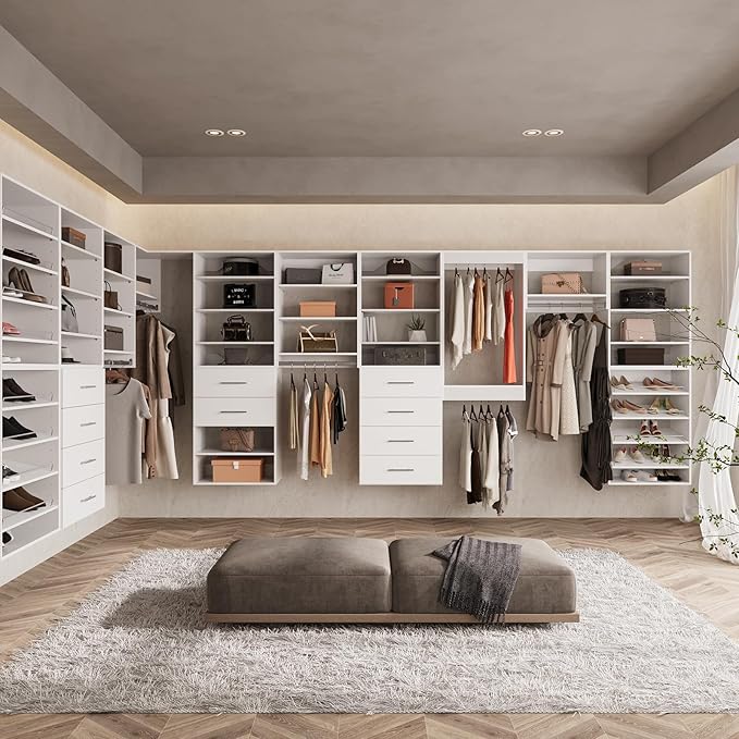 ROOMTEC 25.5" Double Hanging Closet Unit, Modular Closet System with Hanging Rod, Wardrobe Organizer for Bedroom or Walk-in Closet, Wall Mounted, Customizable Clothes Storage Unit, White