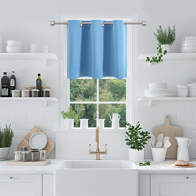 ChrisDowa Blackout Curtains 36 Inches Long for Living Room, Grommet Thermal Insulated Room Darkening Curtains for Bedroom (1 Panel Set, Sky Blue, 52W x 36L)