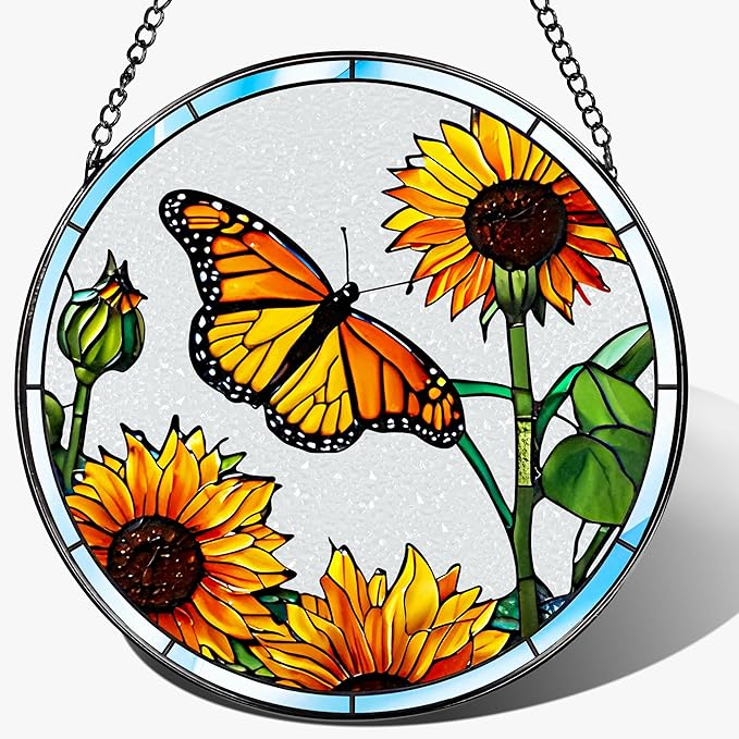 Stained Glass Window Hanging, 8 Inch Butterfly Sun Catchers Indoor Window, Suncatchers for Windows Hanging, Home Decoration and Christmas, Festival, Mother's Day, Birthday, Gifts for Women, Mom