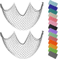 ZUEXT Decorative Fishing Net 80x40 Inch, 2 Pack Large Dark Grey Picture Fish Net, Wall Photo Hanging Fishnet for Nautical Mermaid Pirate Ocean Themed Hawaii Beach Under The Sea Party Decorations
