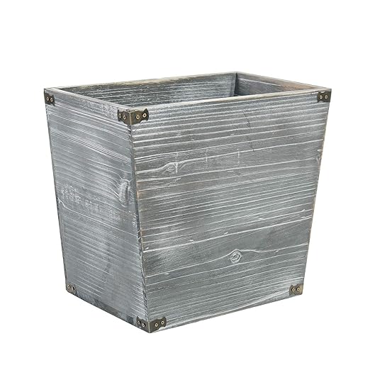 VERGOODR Grey Farmhouse Style Torched Wood Trash Can Waste Bin with Decorative Metal Brackets Trash Can for Bedroom,living room, Bathroom & Office (Gray)