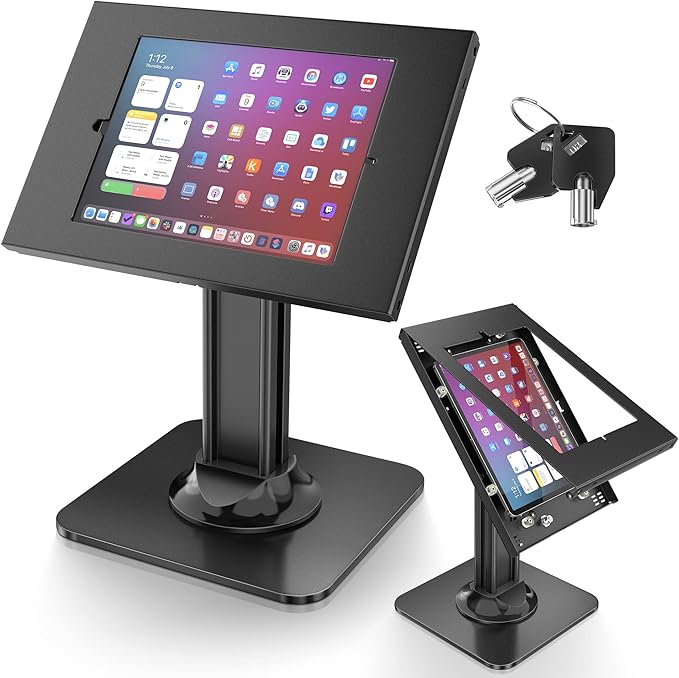 AboveTEK Anti Theft Desktop Kiosk Tablet Security Stand, Compatible with 10.2 and 10.5" Tablets Black
