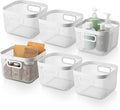 6 Pack Metal Mesh Basket with Hollow Handles White Wire Storage Bin for Organizing Stackable Metal Fine Mesh Basket for Pantry Bathroom Kitchen Cabinets Shelves