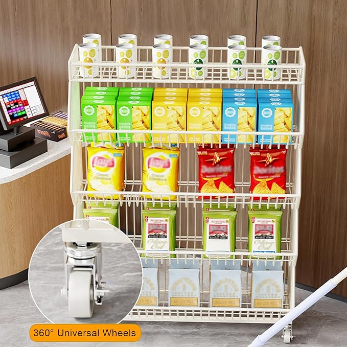 Commercial Supermarket Display Cart - 5-Tier Industrial Slanted Rolling Shelves Metal Storage Rack for Retail Store, Warehouse & Home Use, 110LBs/Tier Tool-Free Setup