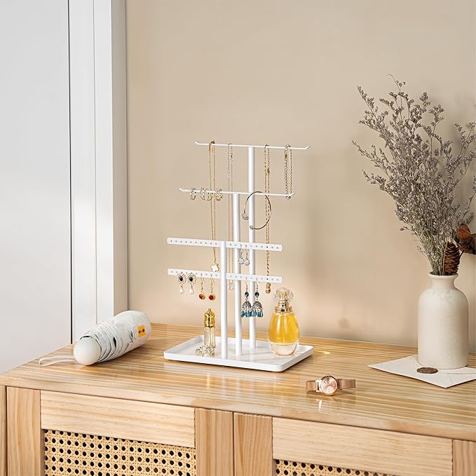 pickpiff White Jewelry Stand Holder Organizer: 12.5" Sturdy Hanger for 80 Pcs Jewelry, Jewlery Tower for Display Necklace, Earring, Bracelet, Watch