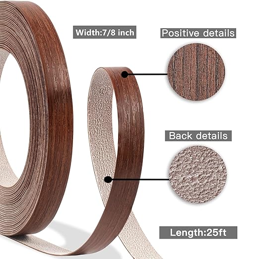 GSCIT Club Cherry Edge Banding, 7/8 inch x 25ft roll of Veneer PVC Edge Banding Pre-glued Flexible, Wood Tape for Cabinet Repair