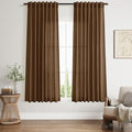 Nanspring Tobacco Brown Linen Curtains 63 Inches Long 2 Panels for Living Room Back Tab Pocket Light Filtering Translucent Modern Farmhouse Cotton Linen Curtain Texture 52X63 Inches