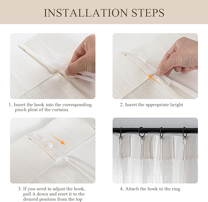 MYSKY HOME Natural Living Room Curtains 96 Inch Long 2 Panel Sets, Soft Cotton Blend Semi Sheers Light Filtering Pinch Pleated Privacy Drapes for Patio Nice Vertical Elegant Style, Beige, 40 x 96 in