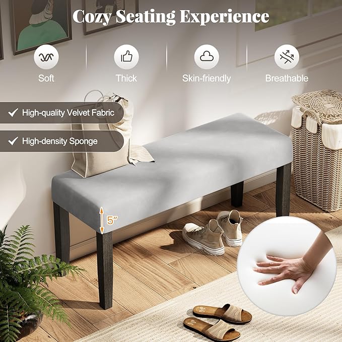 Giantex 42" Upholstered Dining Bench with Velvet Padded Seat, Rubber Wood Legs, 800 Lbs Capacity, 2-Pack Entryway Bench for Bedroom End of Bed, Dining Room, Hallway, Living Room, Kitchen, Grey
