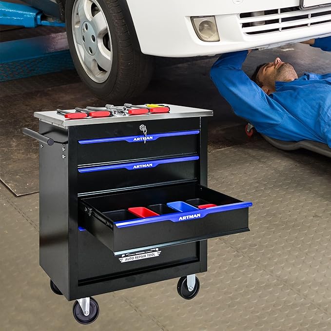 4 Drawers Rolling Tool Box on Wheels, Multifunctional Tool Chest Cabinet with Lock, Drawers Rolling Tool Cart Trolley Organizer Tool Storage Case for Garage,Warehouse - DIY Interconnectable