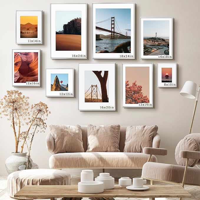 Frametory, 18x24 Metal Picture Frame with Mat for 16x20 Picture & Real Glass, Aluminum Photo Frame Collection (Silver, 1 Pack)