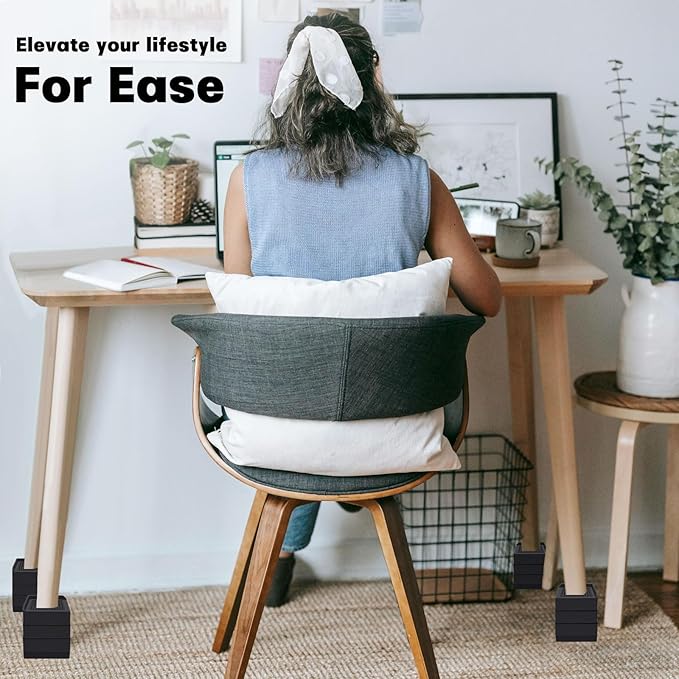 Bed Risers 4 inch Heavy Duty, Furniture Risers for Desk Table Sofa Couch Lifts to 1.5、3 or 4 in, Square Adjustable Risers Blocks, Support Up to 1,300 Lbs（4 Pack-Black）