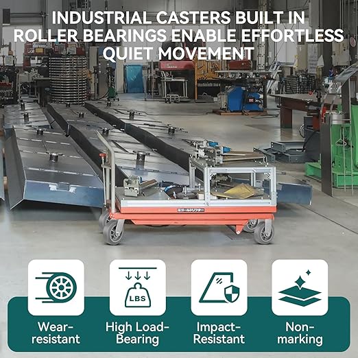 6'' × 2'' Caster Wheels, Heavy Duty Industrial Casters, Rubber Wheels with Roller Bearing, Load 900lbs per Swivel Caster for Cart Dolly Toolbox Trolley (2 Rigid)