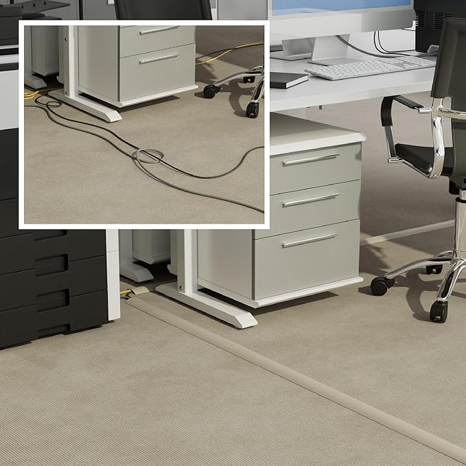 D-Line 6ft Floor Cord Cover, Cable Protector, Hide Extension Cords, Protect Cords, Prevent Cable Trips, Heavy Duty Cord Hider - Cable Cavity = 0.63" (W) x 0.31" (H) - Beige