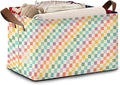 Collapsible Storage Bin - Foldable Fabric Organizer Basket with Handles for Home, Closet, Toy Room - Colorful Checkered Pattern (17x11.5x10.5 Inches) - Single Pack