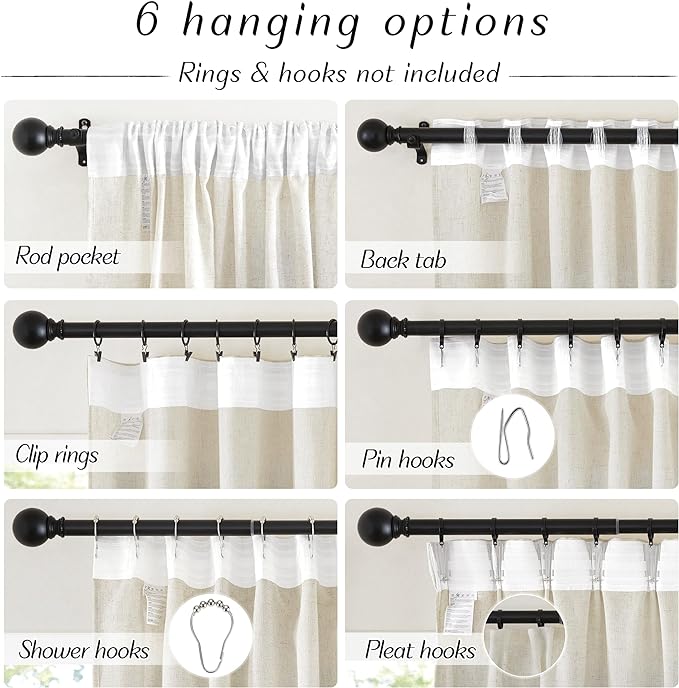 NICETOWN Natural Linen 132 inch Semi Sheer Curtains, Back Tab & Rod Pocket with Pleat Tab Privacy Added with Light Filtering Window Treatments for Living Room, W52 x L132, 2 Panels