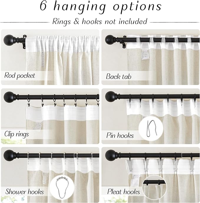 NICETOWN Natural Thick Linen 144 inch Curtains Extra Long, Pinch Pleated/Rod Pocket/Back Tab Privacy Added Window Drapes with Light Filtering for Living Room, W52 x L144, 2 Panels