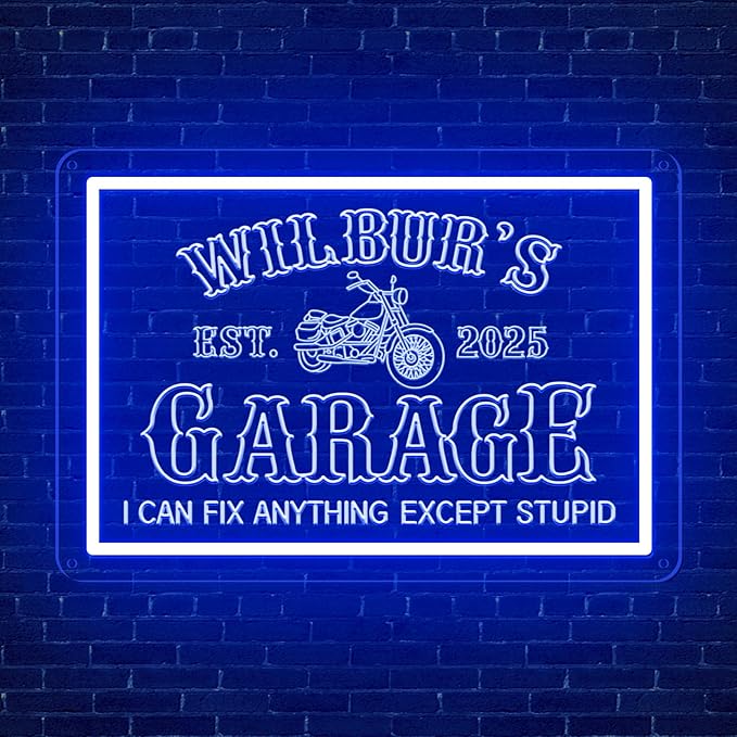 Custom Garage Neon Sign for Workshop, Personalized LED Neon Lights Motorcycle Signs for Wall Decor, Customized Garage Light Up Signs for Carport Repair Shop Carbarn Man Cave Business, Men Dad Gifts