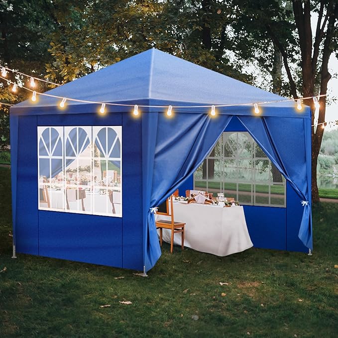 10x10 FT Party Tent, Outdoor Wedding Tents for Parties, Canopy Event Tent with 4 Removable Sidewalls, Waterproof Gazebo Shelter for Birthday Parties, Weddings, BBQs & Events (10X10FT-4Sides Blue)