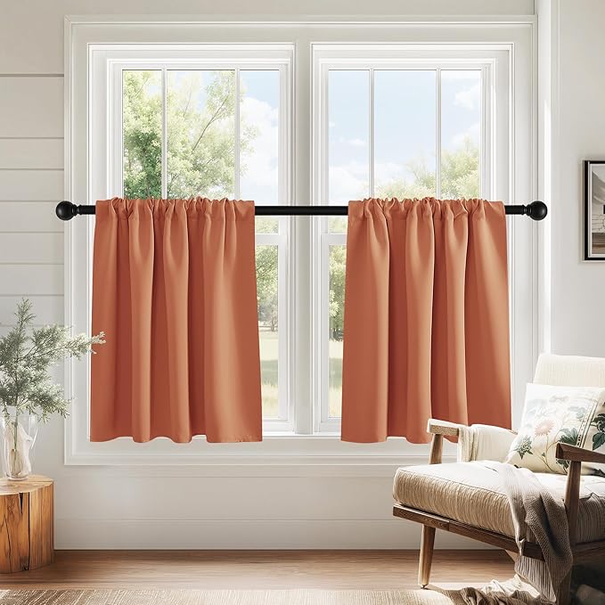 PONY DANCE Burnt Orange RV Curtains 24 inch Length, Short Curtains for Small Window 2 Panels Set, Thermal Insulated Blackout Capmer Drapes for Privacy Protect, W 29 x L 24 inches