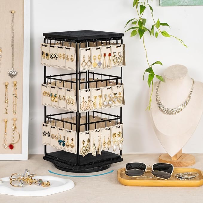 360 Rotating Earring Display Stands for Selling, Earring Rack Display Holder Stand, Jewelry Display for Selling Earring Cards, Necklaces, Rings, Bracelets, Hair Accessories (2 Pack)