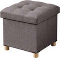 BRIAN & DANY Ottoman with Storage, Small Storage Ottoman for Dorm, Linen Folding Ottoman Foot Stool with Legs for Living Room and Bedroom, 15"x15"x15" - Brown