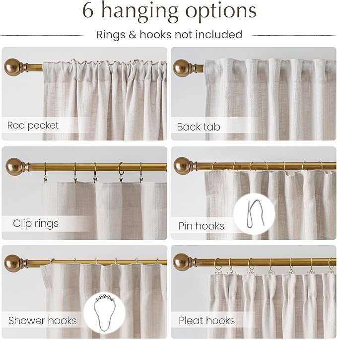 NICETOWN Boho Linen Curtains Jacquard Waffle Weave Pattern, Window Treatments Privacy with Light Filtering Drapes for Living Room, Angora, W52 x L96, 2 Panels