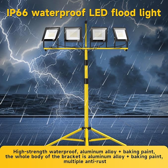 TOPRATED 2 Pack Led Work Light with Stand,28000 Lumen 110V 4 Adjustable Head Outdoor Flood Lights,Foldable Mechanic Light with 16.5Ft Power Cord,Portable Waterproof Tripod with Lamp for Workbench