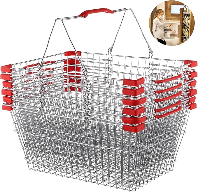 10 PCS Metal Shopping Baskets, Iron Shopping Basket with Handles, Small Market Basket, Versatile Storage, Portable Wire Shopping Baskets for Retail Stores, Grocery Stores, Flea Markets