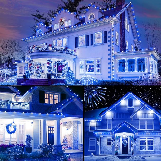 Brightown C9 Christmas String Lights, Blue and Pure White Commercia Outdoor Christmas Lights with 100 Strawberry C9 LED Bulbs, Waterproof Extendable UL Certified for Party Holiday Indoor Xmas Decor