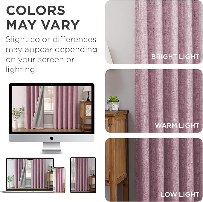 Joydeco Pinch Pleated Curtains - 100% Blackout for Bedroom, Pink Linen Curtains 40" W x 90" L, Thermal Insulated 2 Panels Light Blocking Drapes, Back Tabs for Living Room