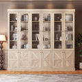 Vyre 71" Tall Farmhouse Bookshelves with Glass Doors, Set of 3 – Large Modular Bookcase with Adjustable Shelves, Storage Cabinet for Living Room, Kitchen, Home Office, Brown