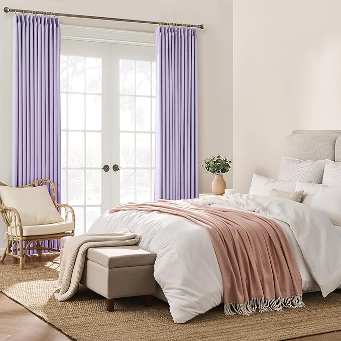 KEQIAOSUOCAI Pinch Pleated Curtains 108 Inches Long, Energy Saving Window Treatment Privacy Drapery for Living Room, Vertical Track System Elegant Hook Panels(Lavender, 2 Pieces, W40 x L108)