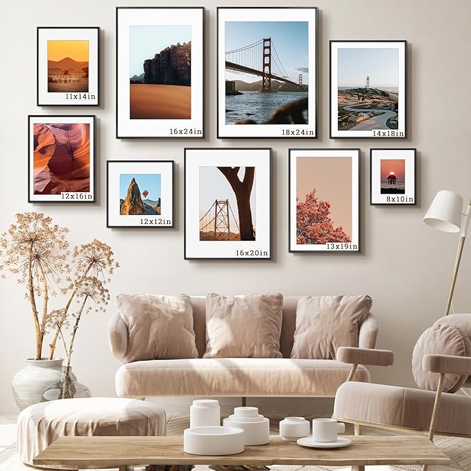 Frametory, 8x10 Metal Picture Frame with Mat for 5x7 Picture & Real Glass, Aluminum Photo Frame Collection (Black, 2 Pack)