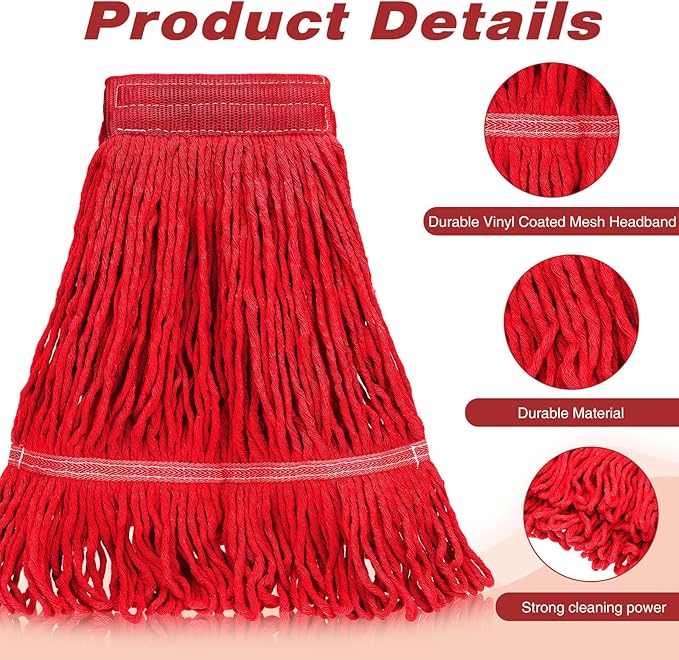 Nuogo 10 Pcs Commercial Mop Head Replacement Floor Cleaning Wet Heavy Duty Commercial Mop Refills General Cleaning(27.6 Inch,Red)