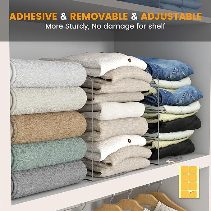 OKPOW Acrylic Shelf Dividers for Closet Organization: 12 Pack Tall Durable Clear Shelves Separators for Clothing Adjustable