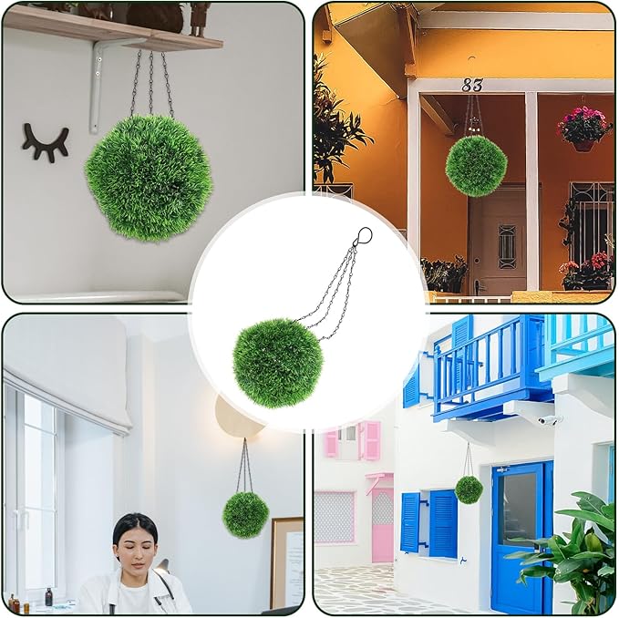 Lurrose Artificial Plant Topiary Ball Hanging Decor Lifelike Fake Greenery Sphere for Outdoor Garden Patio Indoor Home Wedding and Commercial Ceiling Ornament Faux Plant Ball