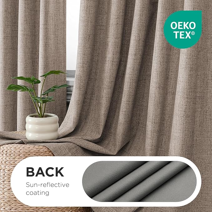 Joydeco Pinch Pleated Curtains - 100% Blackout for Bedroom, Linen Curtains 40" W x 72" L, Thermal Insulated 2 Panels Light Blocking Drapes, Back Tabs for Living Room